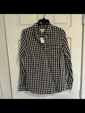 J. Crew Black and White Gingham Button-Down Shirt